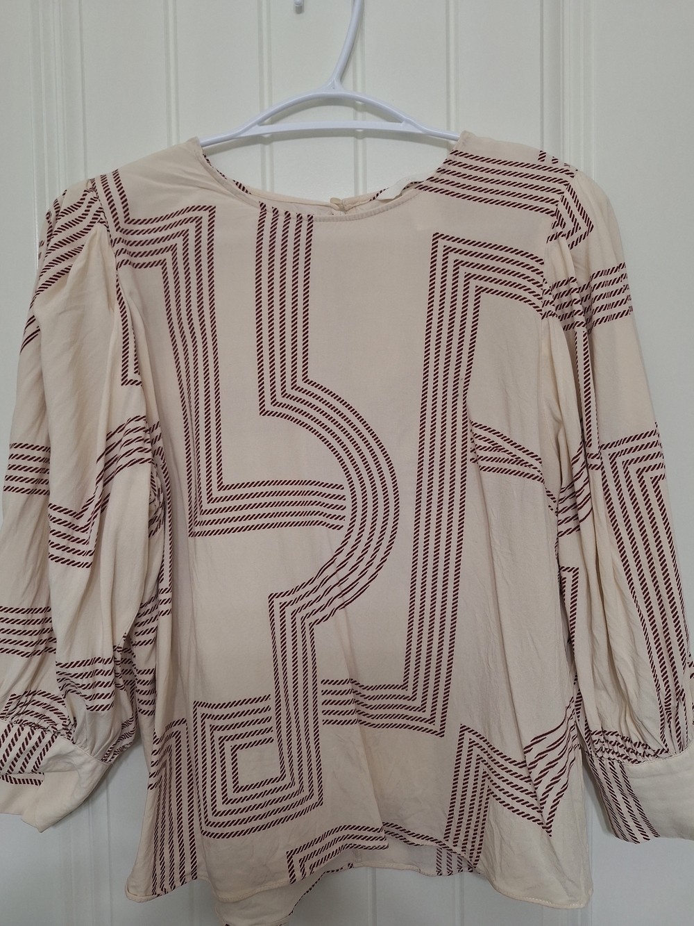 H&M Cream Blouse with Brown Geometric Print
